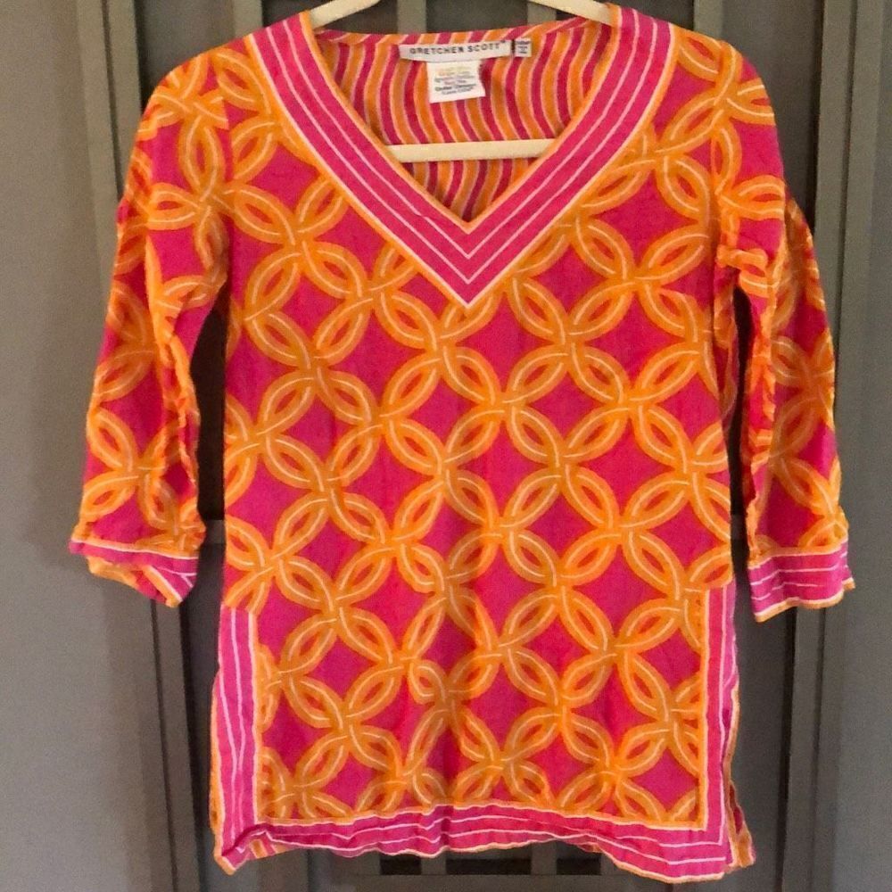 Gretchen Scott Orange and pink tunic top shrimp size XXS ￼